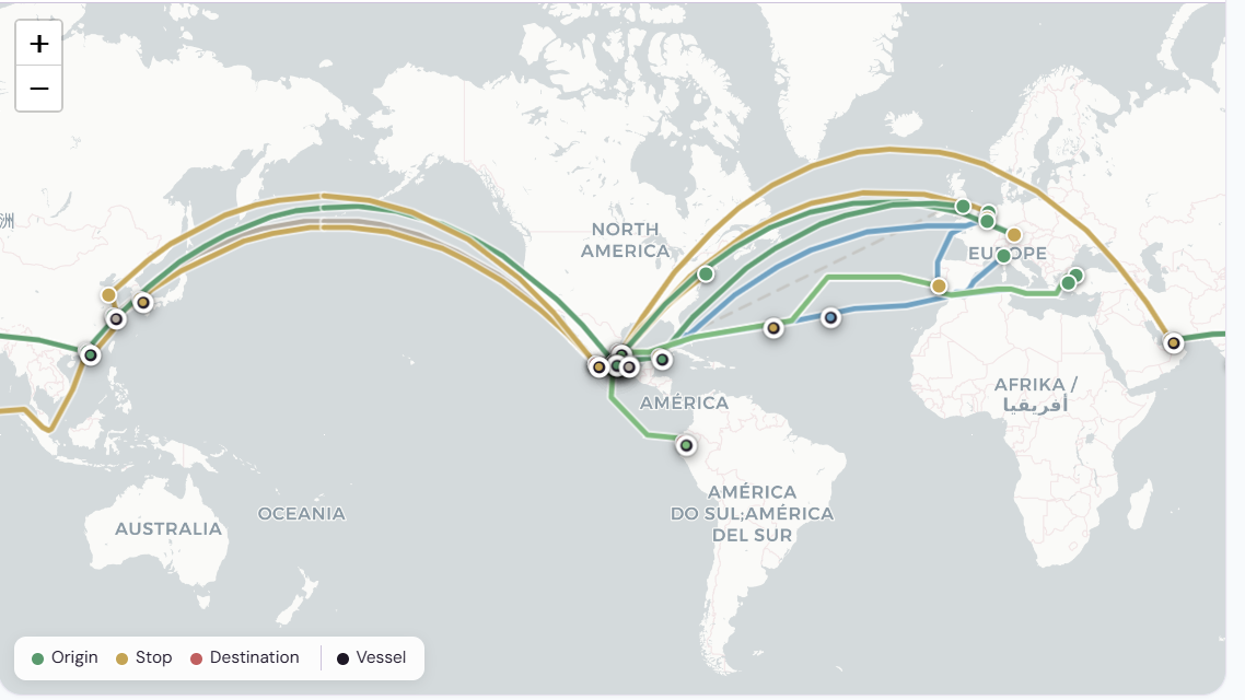 Real-time shipment tracking map